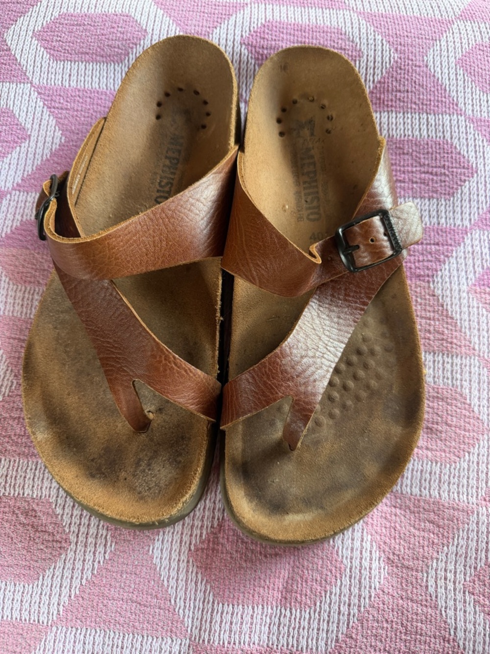 Mephisto Brown Leather Toe-Loop Sandals with Buckle